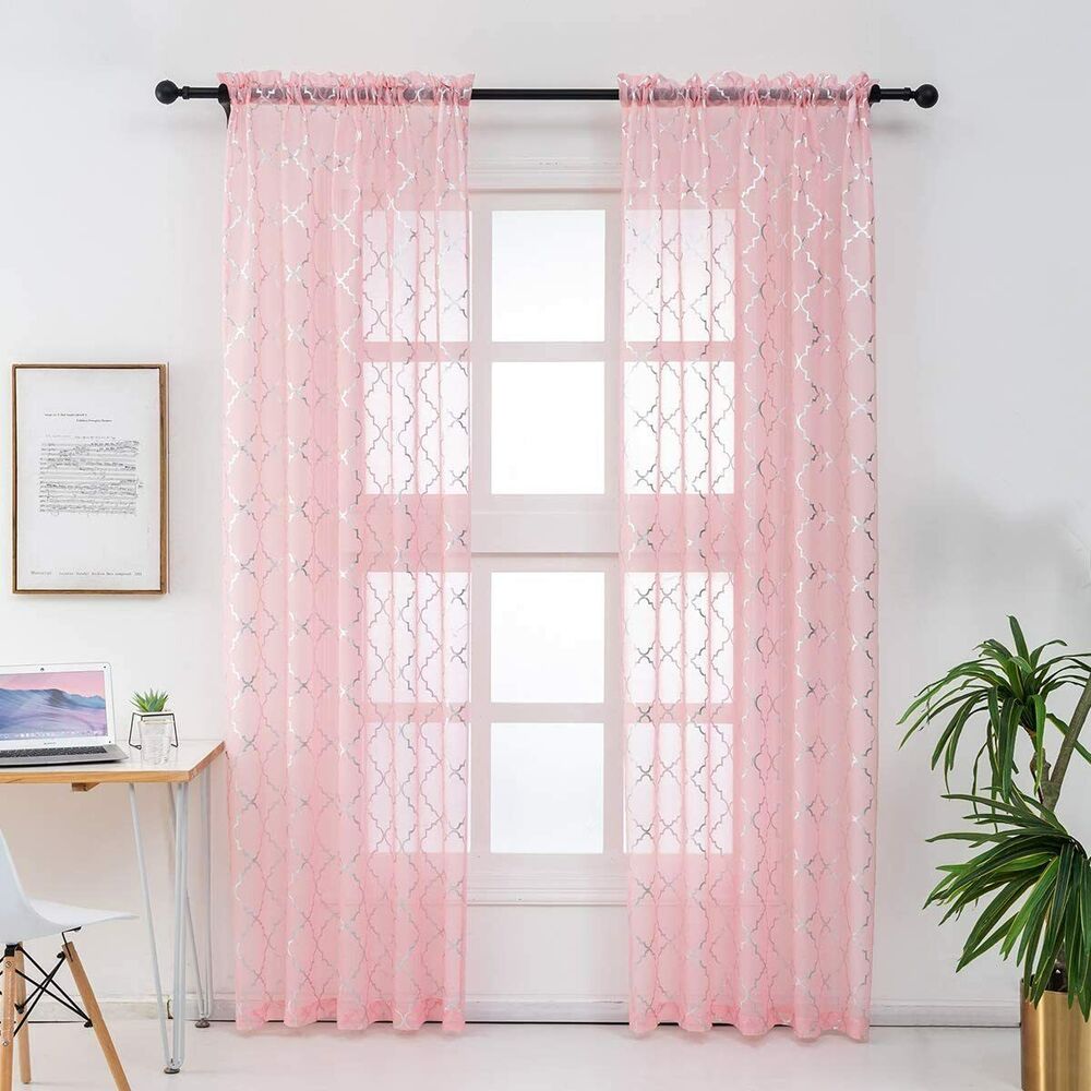 1 Pair Sheer Curtains Moroccan Pattern Rod Pocket Drapes for Kitchen,Dining Room